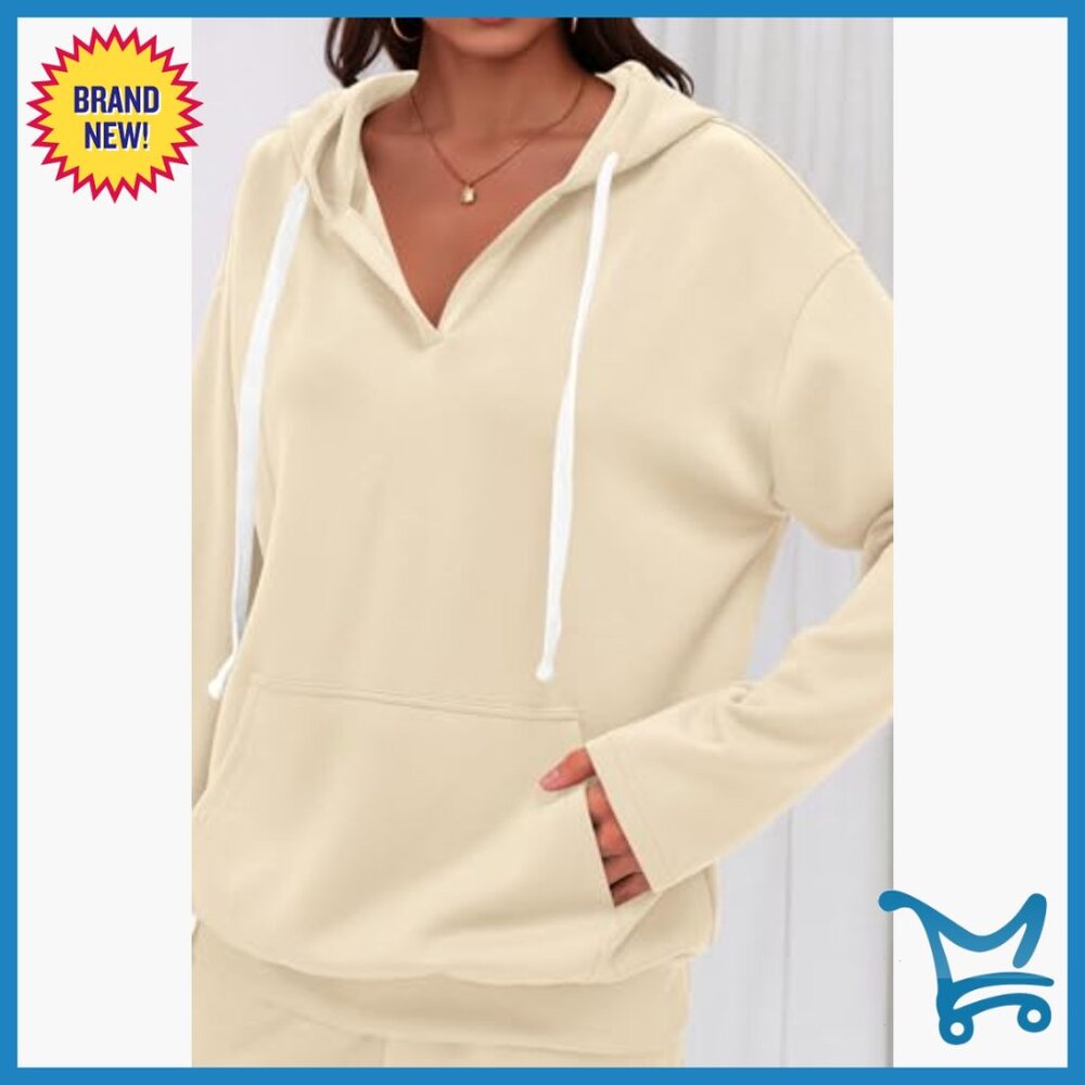 Oversized V-Neck Hoodie Wide Leg Sweatpants 2-Piece Set Medium - Picture 6 of 7